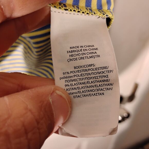 RLX Ralph Lauren polo shirt mens L Large blue yellow striped performance stretch - Picture 7 of 8